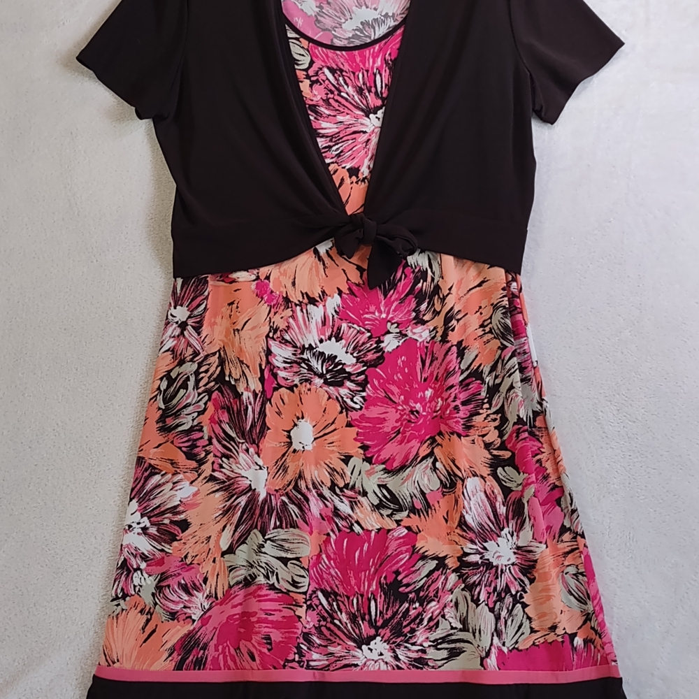 Studio Y Black and Pink Floral Midi Dress, Super Light And Flowy